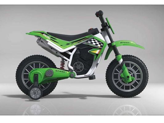 Motocicletta elettrica da 12 V per bambini con musica e ruota ausiliaria di materiale plastico